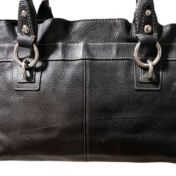 Coach Penelope Black Pebbled Leather Double Handles Satchel Shoulder Bag - Picture 12 of 13